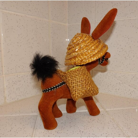 Vintage Fuzzy Flocked Donkey Carrying Salt & Pepper Shakers Puerto Rico Souvenir - Picture 9 of 13